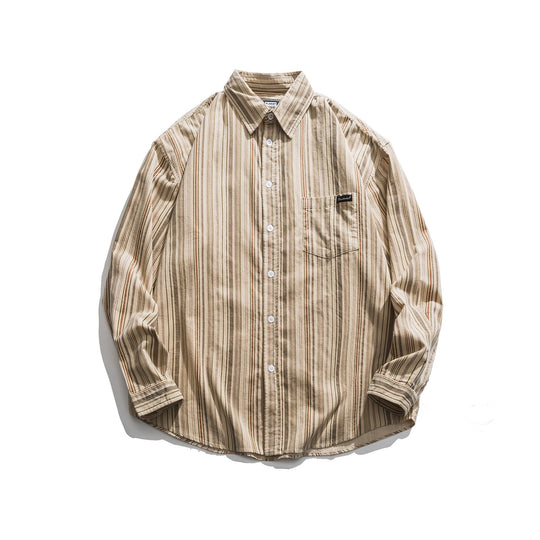 Herren Gestreiftes Leichtes Overshirt-Hemd mit Brusttasche und Kentkragen Shop Nory