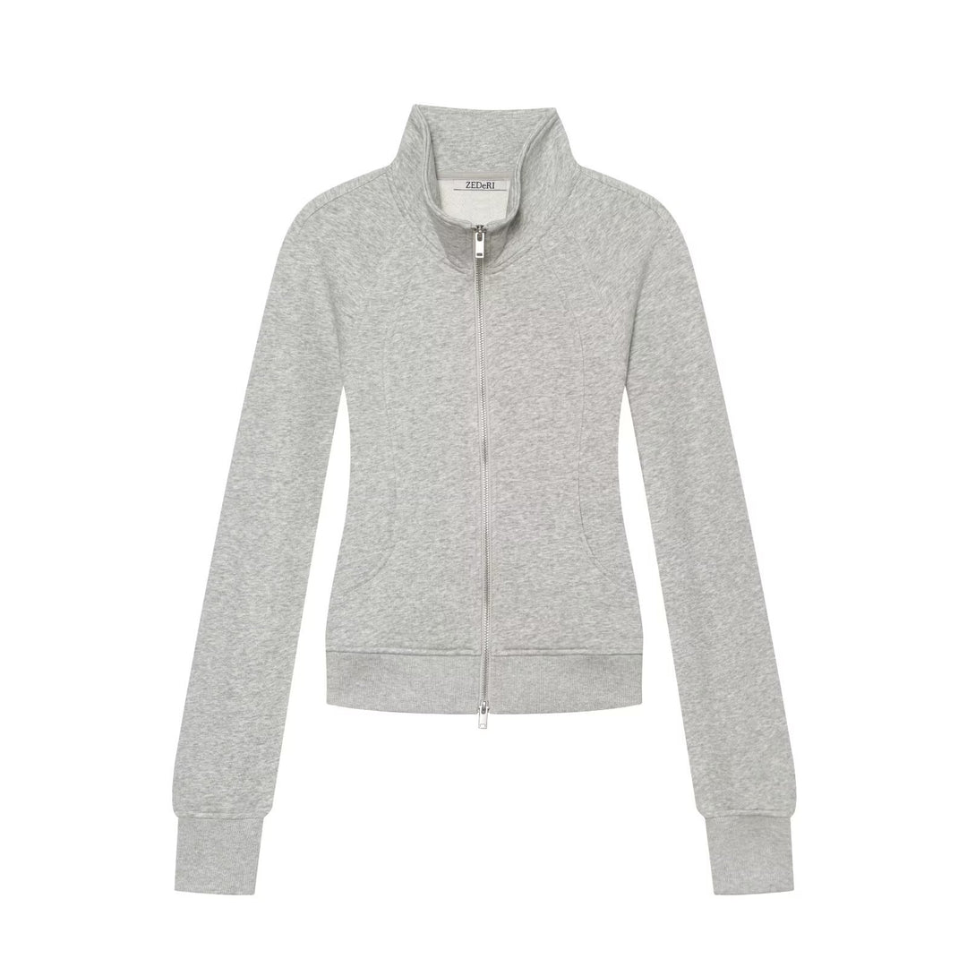 Damen Taillierte Sweatjacke mit Stehkragen, Reißverschluss und Raglanärmeln Shop Nory