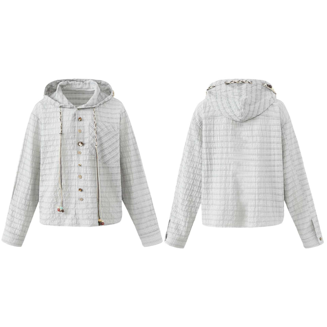 Damen Leichte Kapuzenjacke im Boxy‑Cut mit Holzknopfverschluss Shop Nory