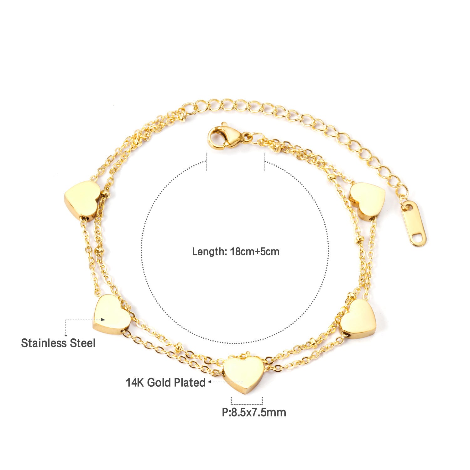 Damen Armband mit herzförmigem Anhänger aus hochwertigem Edelstahl und rosévergoldeter Oberfläche Shop Nory