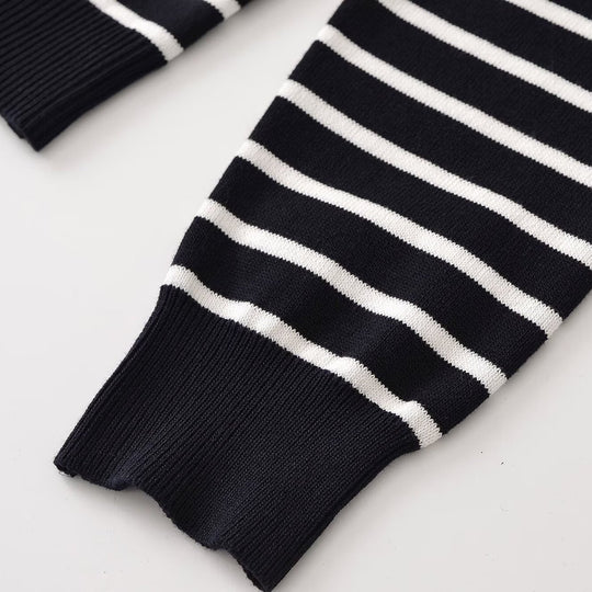Damen Gestreifter Feinstrick-Cardigan mit Rundhals und Zierknöpfen Shop Nory