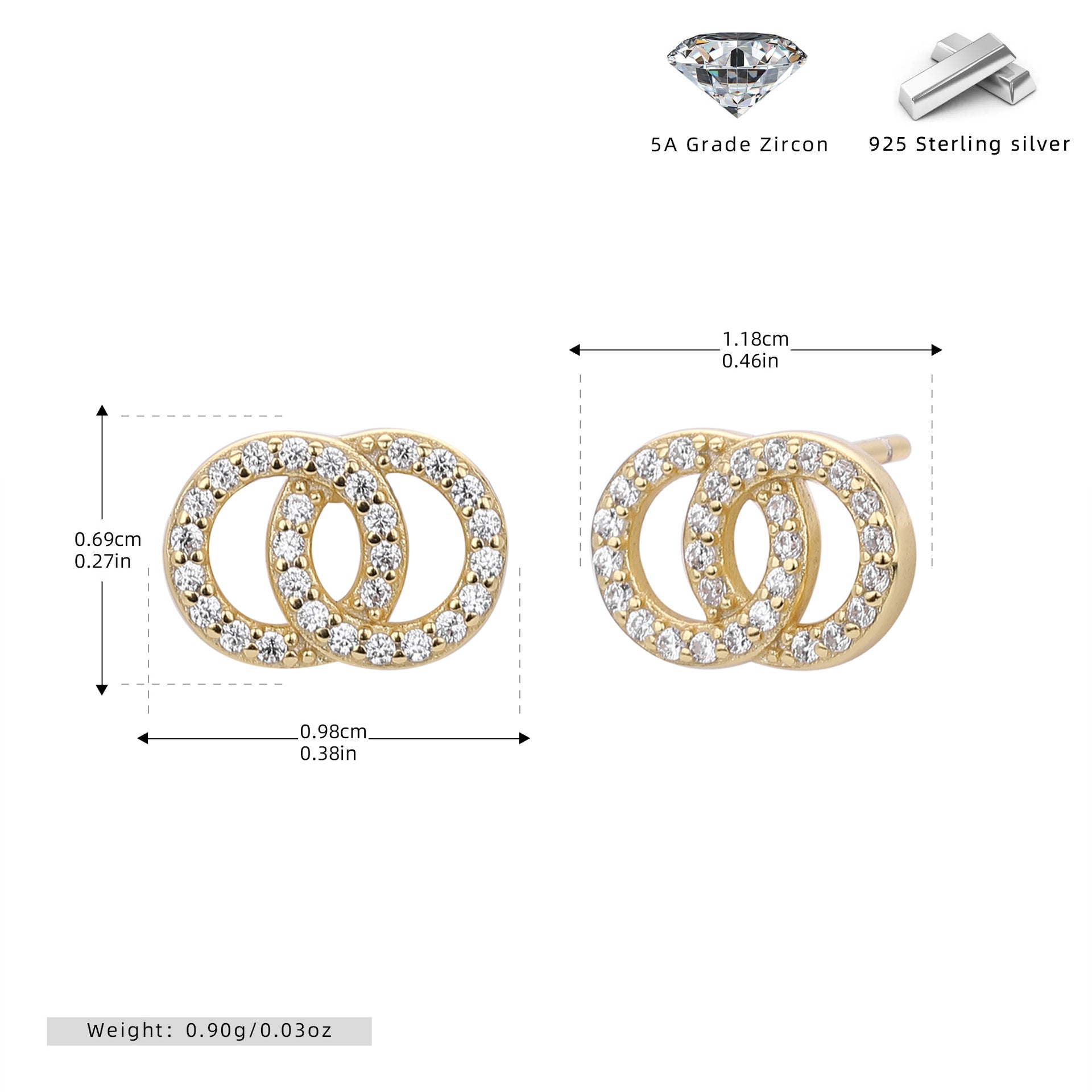 Damen Ohrstecker mit verspieltem Doppelring-Design aus 925 Sterling Silber Shop Nory