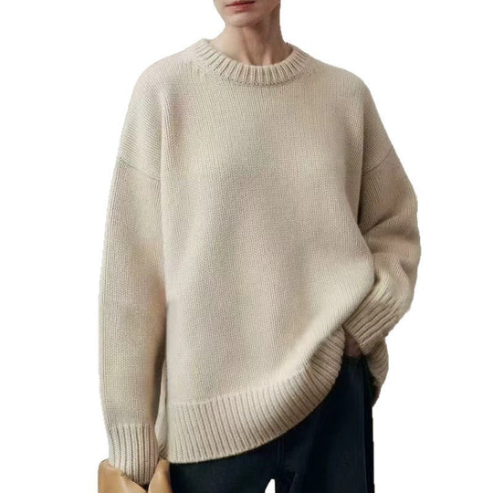 Damen Oversize-Feinstrickpullover mit Rundhals, fallender Schulter und geripptem Saum Shop Nory
