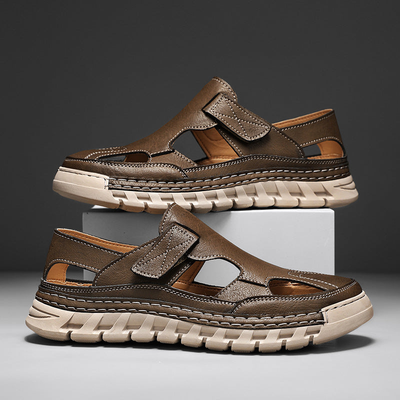 Damen Luftige Ledersandalen mit verstellbarem Klettverschluss