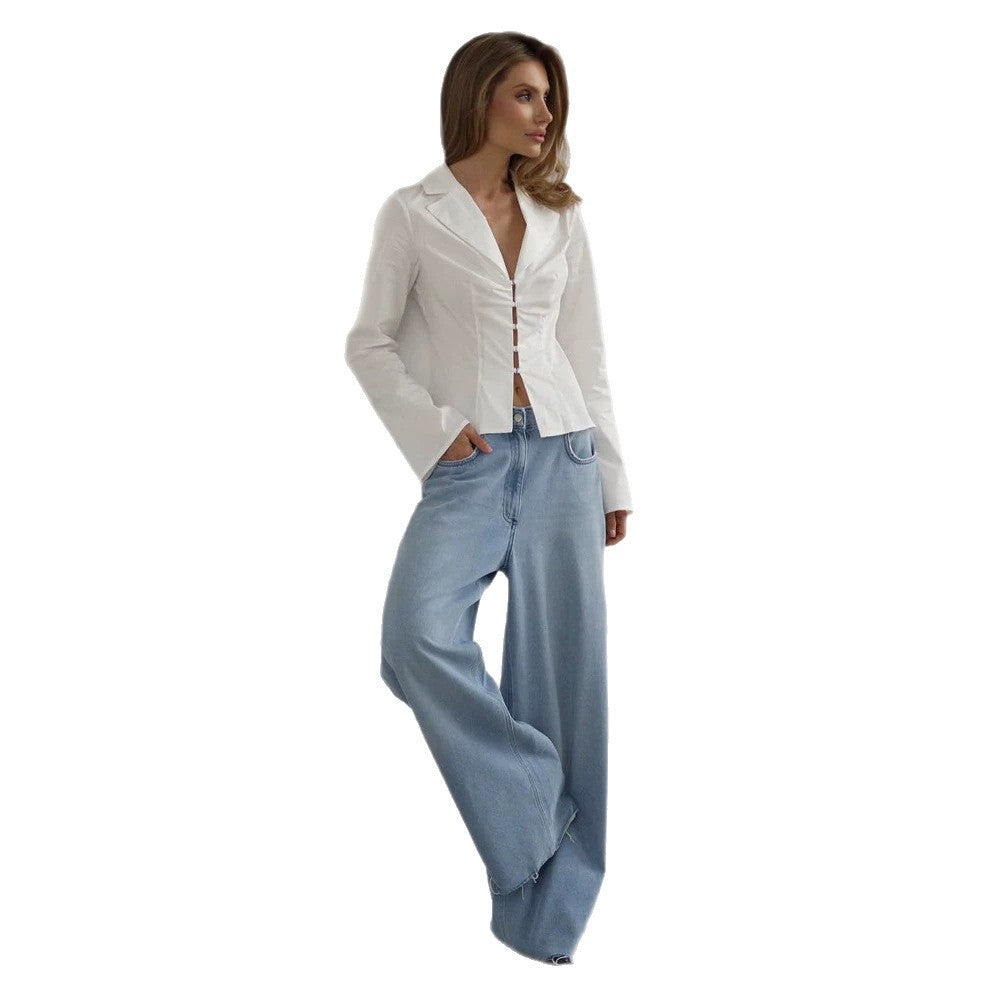Damen Taillierte Popeline-Hemdbluse mit Korsettnähten & Häkchenfront Shop Nory