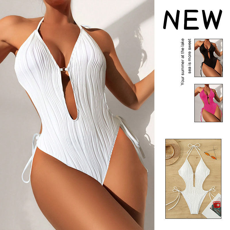 Damen Einteiler Badeanzug mit Raffinierten Cut-Out Details