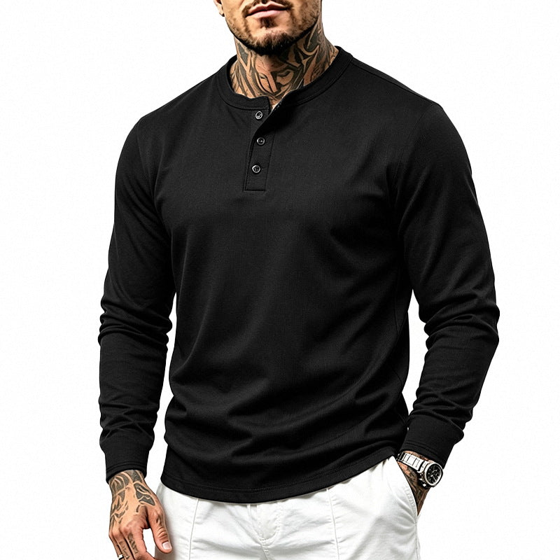 Herren Langarm-Henleyshirt aus feiner Waffelstruktur mit 3-Knopf-Leiste Shop Nory