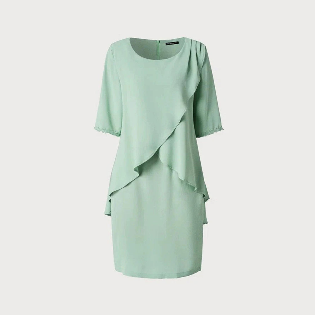 Damen Elegantes Wickelkleid mit Schwingendem Saum und Spitze Shopnory