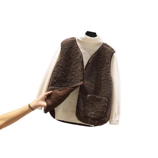 Damen Ärmellose Teddyweste mit Knopfleiste und aufgesetzten Taschen Shop Nory