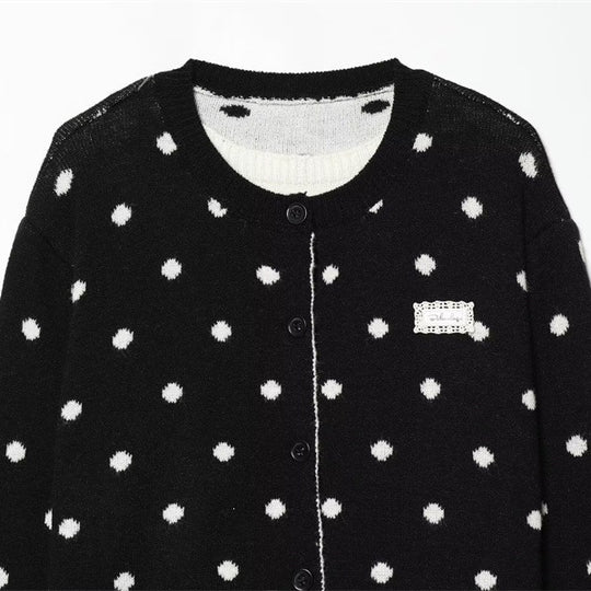 Damen Gepunkteter Strickcardigan mit Rundhals und Knopfleiste Shop Nory