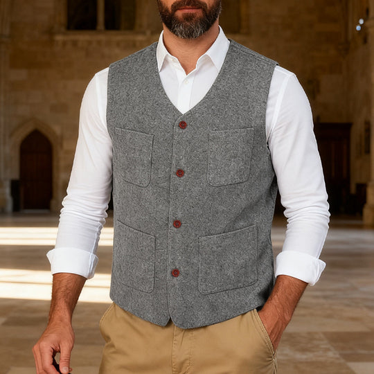 Herren Wollweste mit V-Ausschnitt und aufgesetzten Taschen Shop Nory