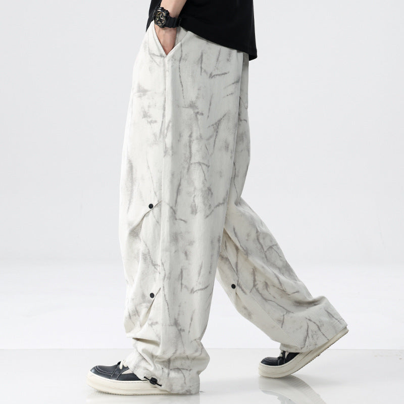 Herren Weit geschnittene Batik-Cargohose aus Baumwollmix mit Kordelzug Shop Nory