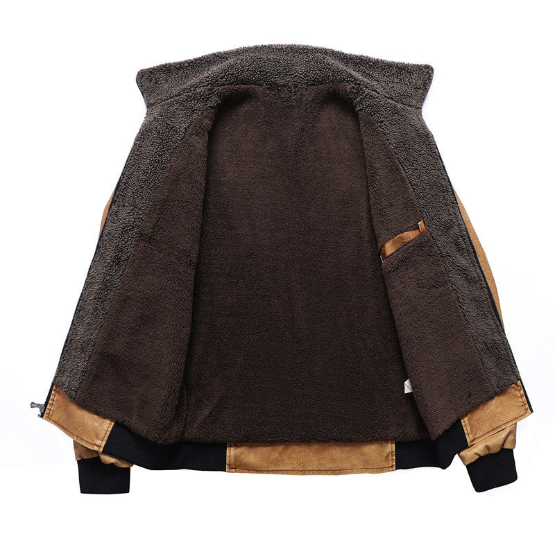Herren Gefütterte Kunstleder-Fliegerjacke mit Teddyfutter und Rippenbündchen Shop Nory