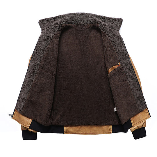 Herren Gefütterte Kunstleder-Fliegerjacke mit Teddyfutter und Rippenbündchen Shop Nory