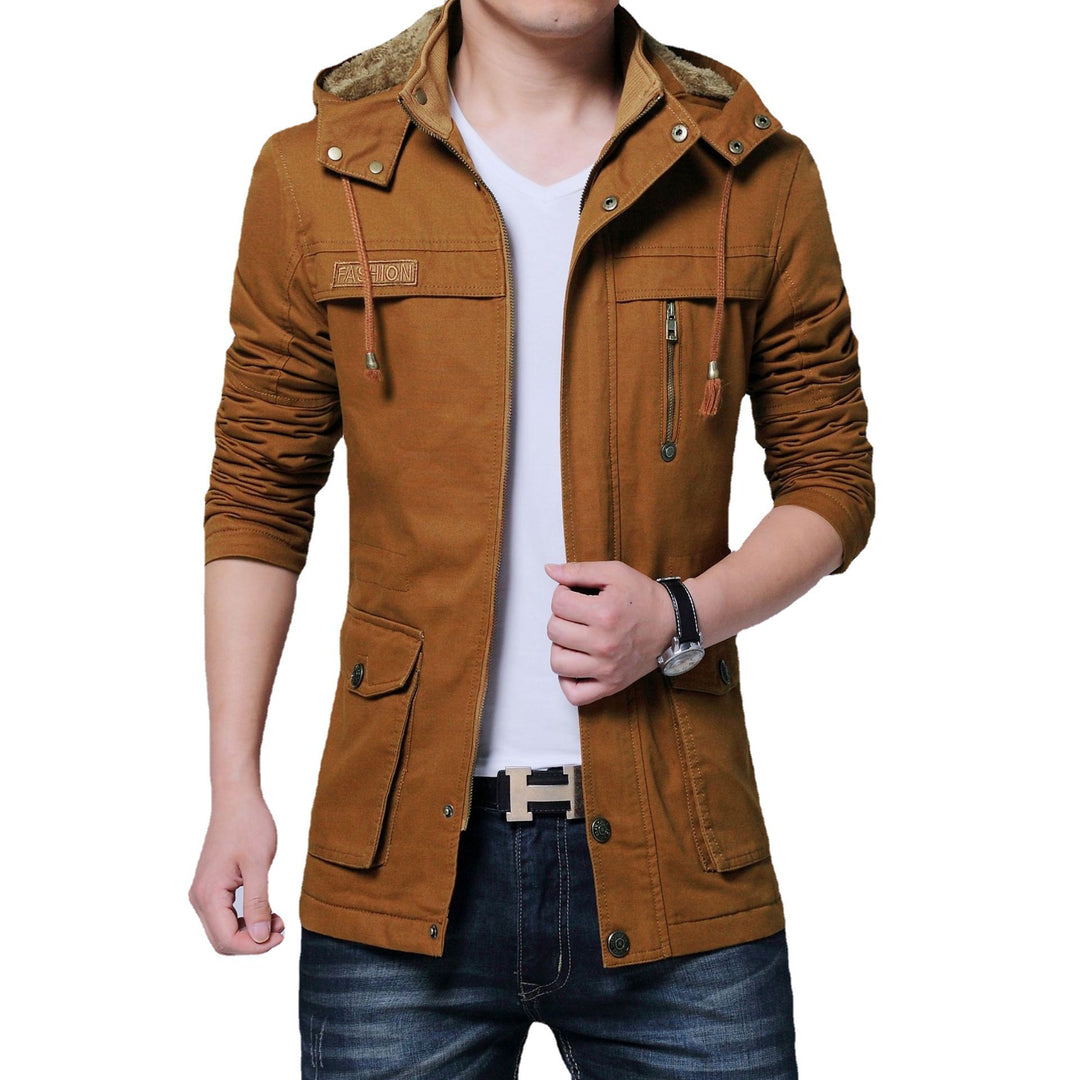 Herren Canvas-Parka mit gefütterter Kapuze, Multifunktions-Taschen und verdecktem Reißverschluss Shop Nory