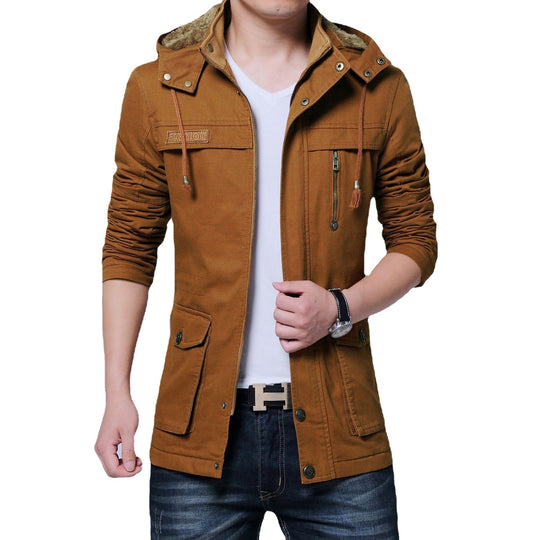 Herren Canvas-Parka mit gefütterter Kapuze, Multifunktions-Taschen und verdecktem Reißverschluss Shop Nory