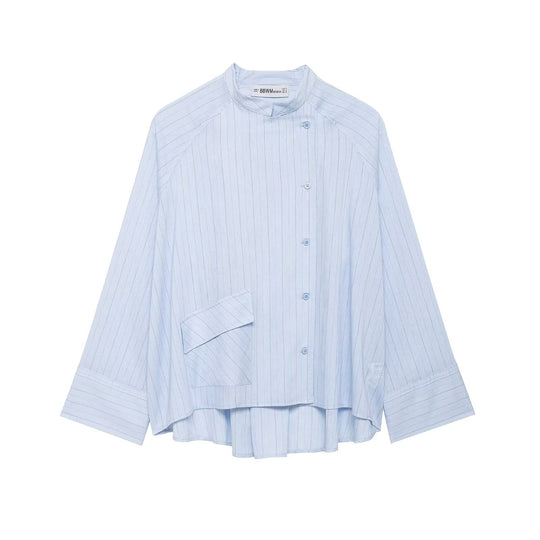 Damen Oversize-Hemdbluse mit Stehkragen, asymmetrischer Knopfleiste und hohem Saum Shop Nory