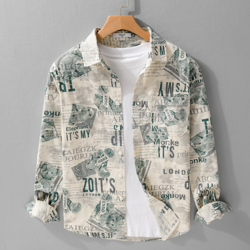 Herren Overshirt aus Baumwoll‑Leinen mit typografischem Zeitungsprint und Relaxed‑Fit Shop Nory