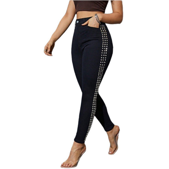 Damen Hochtaillierte Skinny-Jeansleggings mit seitlichem Nietenband und Sculpting-Effekt Shop Nory