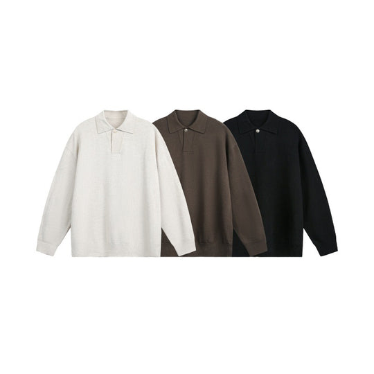 Herren Lockerer Strick-Polo-Pullover mit Knopfblende und Oversize-Schnitt Shop Nory