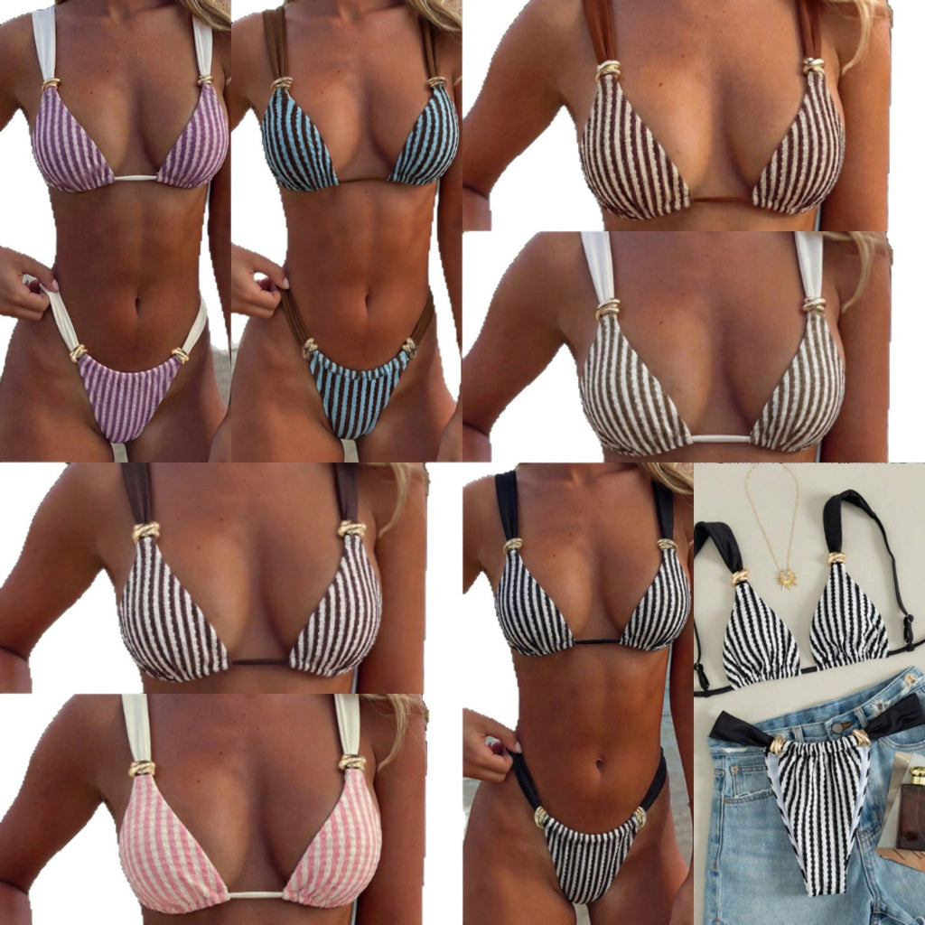 Damen Triangel-Bikini-Set mit luxuriösen Goldakzenten