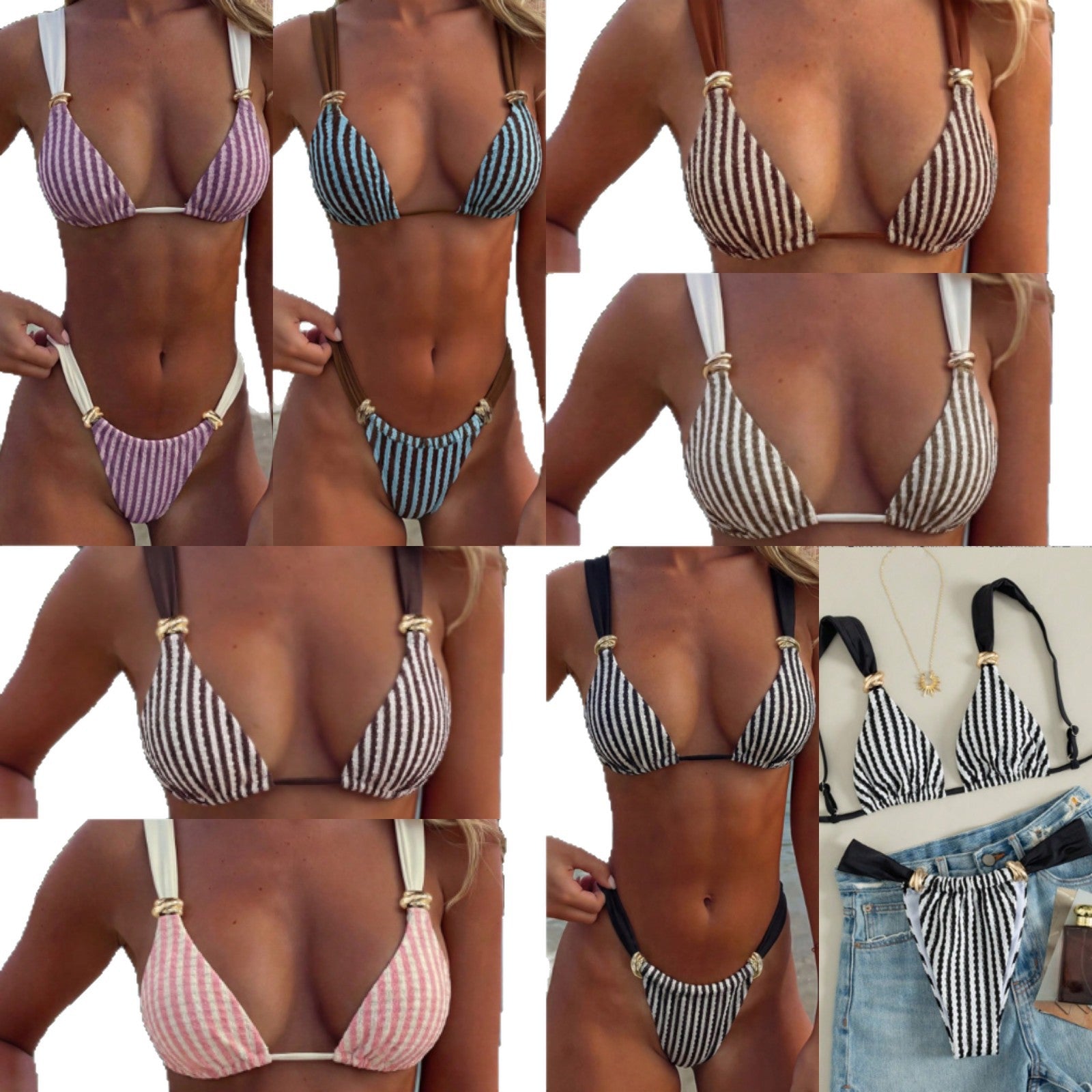 Damen Triangel-Bikini-Set mit luxuriösen Goldakzenten