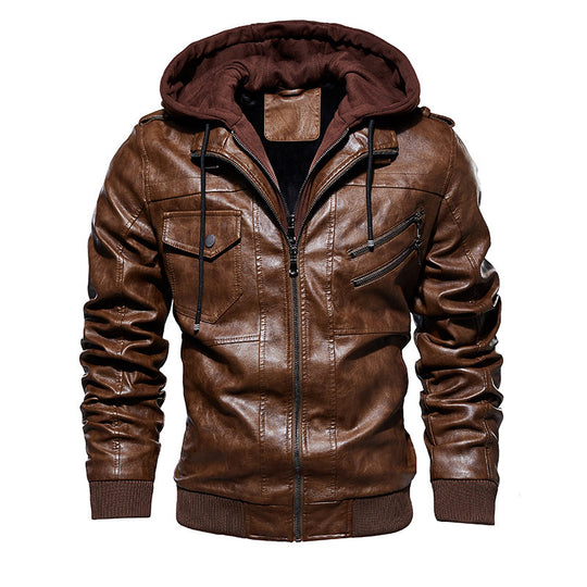 Herren Stylische Kunstlederjacke mit Hoodie Shop Nory