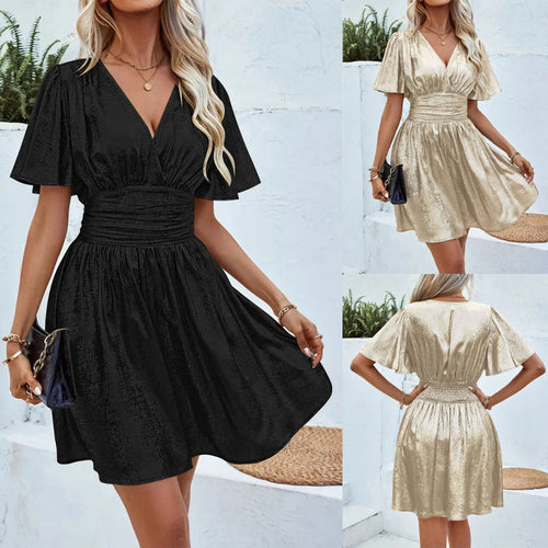 Damen Wickelkleid mit tiefem V-Ausschnitt und voluminösen Ärmeln