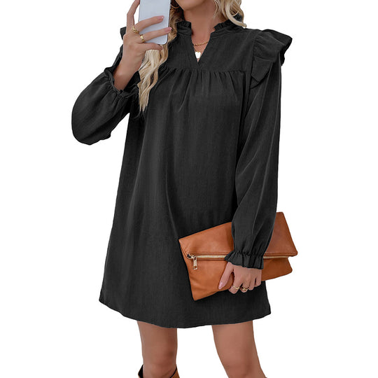 Damen Rüschen-A-Linien Kleid mit geraffter Brust und V-Ausschnitt Shop Nory