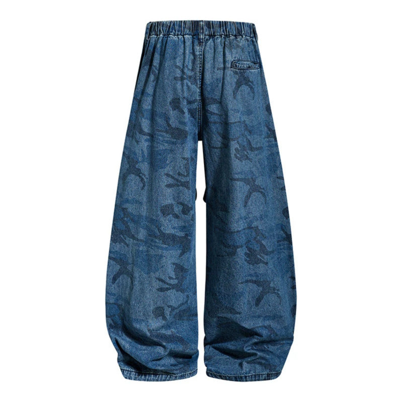 Damen Extraweite Denim-Palazzo-Hose mit elastischem Komfortbund und markanten Nahtdetails Shop Nory