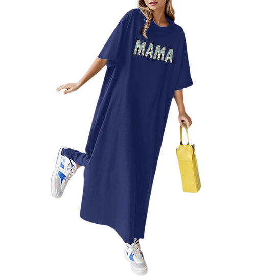 Damen nan florales Statement-Maxikleid im Oversize-T-Shirt-Stil mit Rundhalsausschnitt Shop Nory