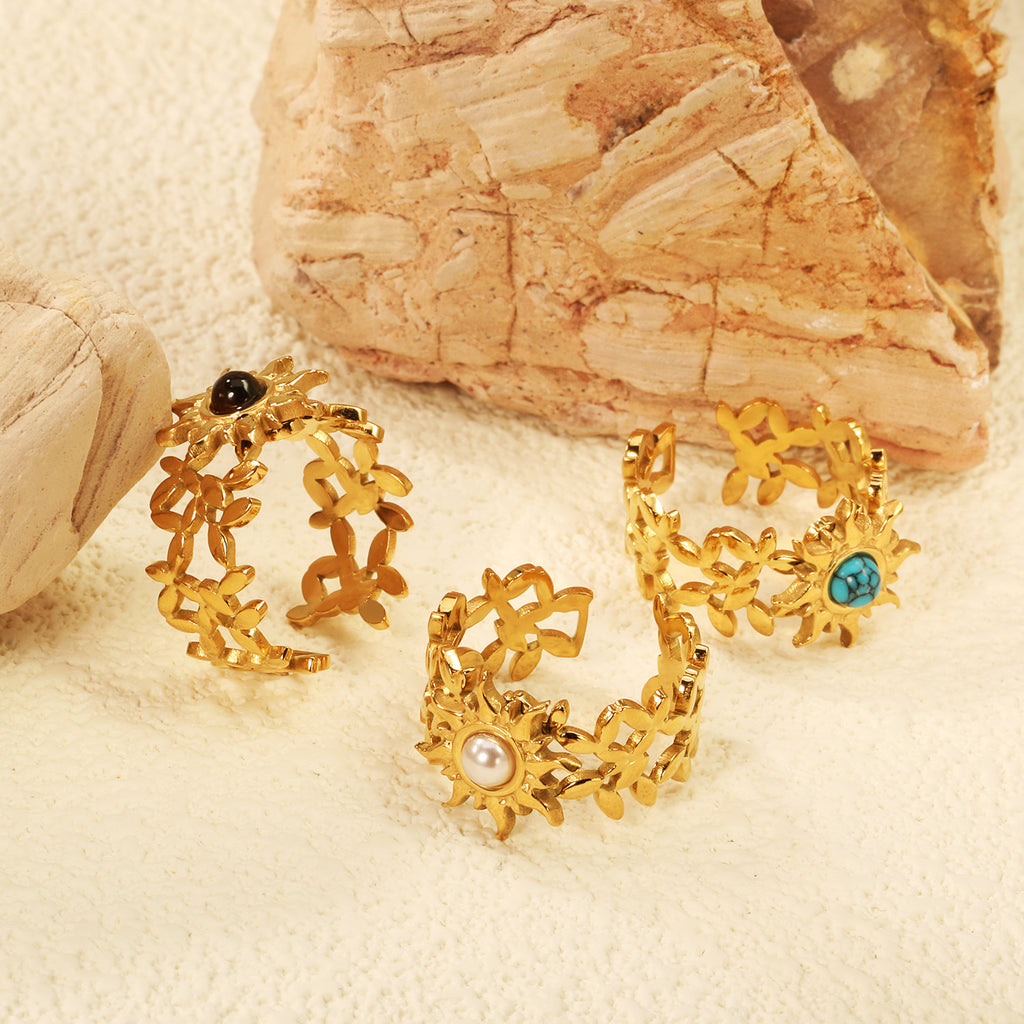 Damen Offener Ring mit kunstvollem Sonnenmotiv und anpassbarem Design Shop Nory