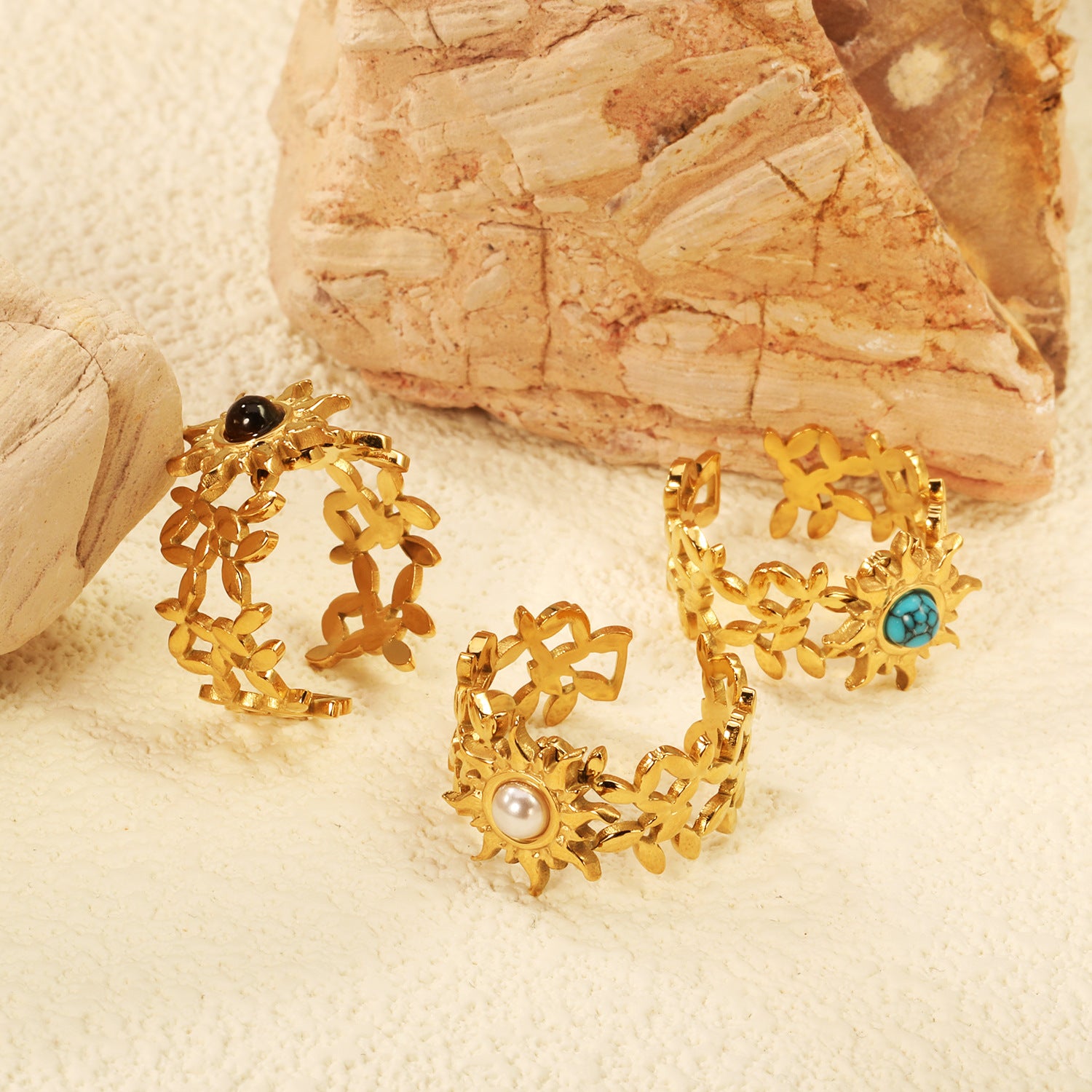 Damen Offener Ring mit kunstvollem Sonnenmotiv und anpassbarem Design Shop Nory