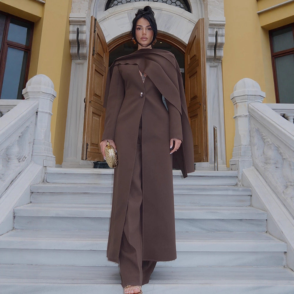 Damen Elegantes Mantelkleid mit Cape-Schulter und taillierter Silhouette Shop Nory