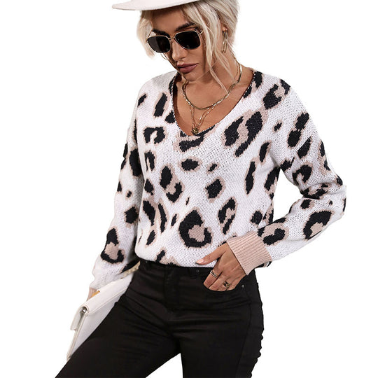 Damen Feinstrickpullover mit dezentem Animal-Print, V‑Ausschnitt und kastiger Silhouette Shop Nory