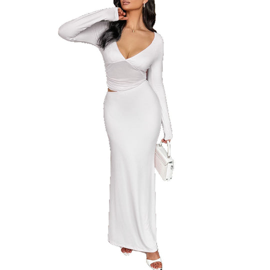 Damen nan tailliertes Maxikleid mit tiefem V‑Ausschnitt, seitlichem Cut‑Out und figurbetonter Stretch‑Silhouette Shop Nory