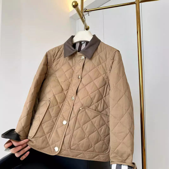 Damen Modische Steppjacke mit eleganter Lederkragen Shop Nory