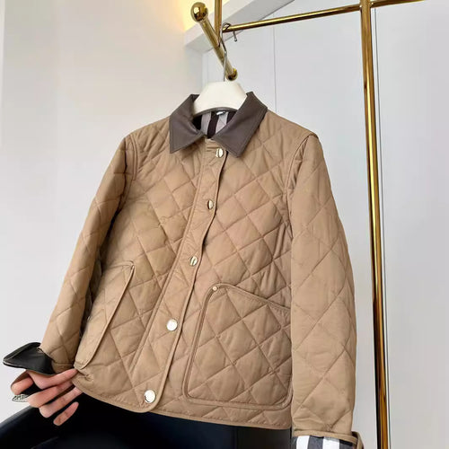 Damen Modische Steppjacke mit eleganter Lederkragen Shop Nory