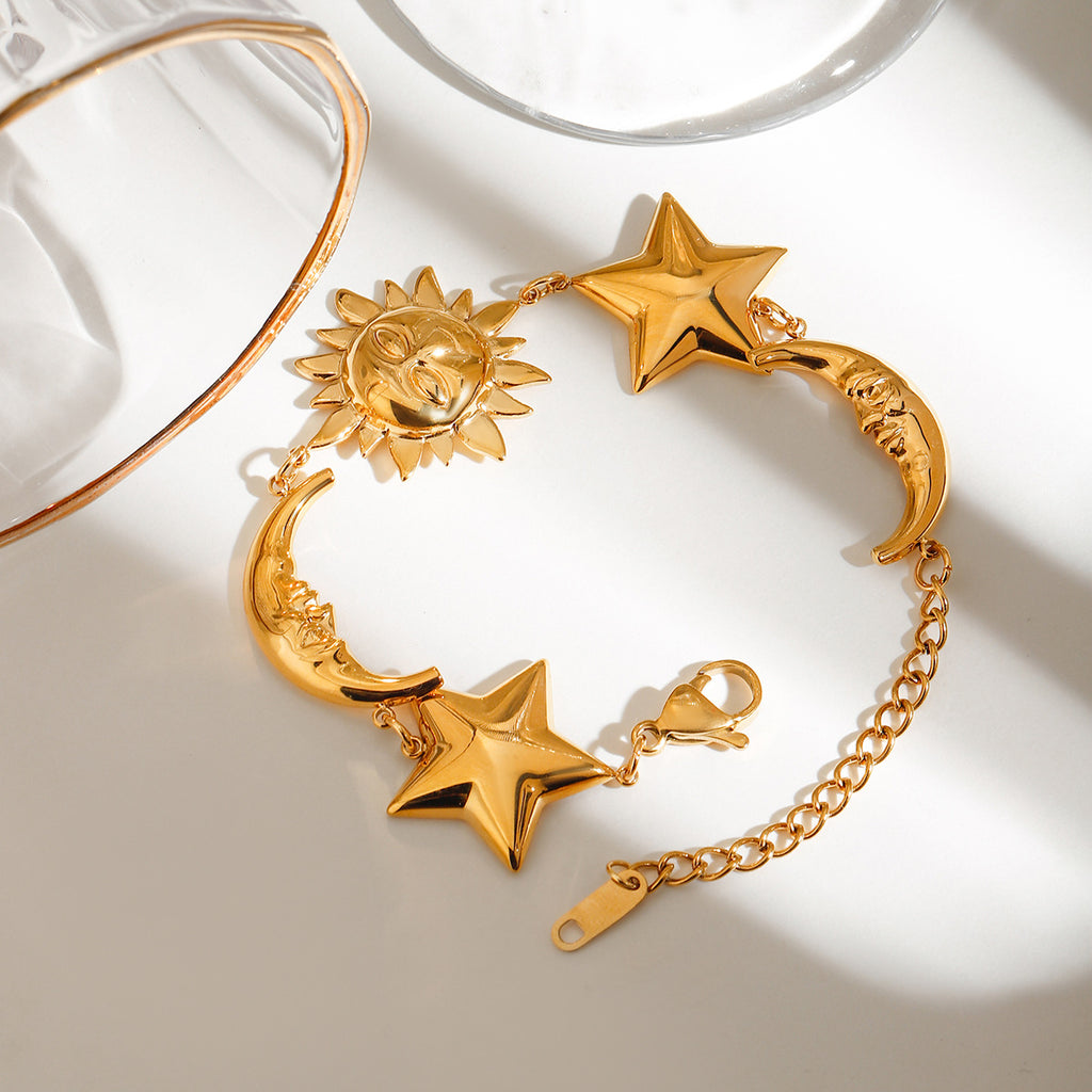 Damen elegante und hypoallergene Armbanduhr mit Mond- und Sternmotiven Shop Nory