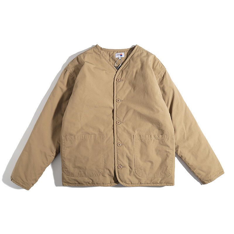 Unisex Leichte gesteppte Rundhals-Übergangsjacke mit Knopfleiste und aufgesetzten Taschen Shop Nory
