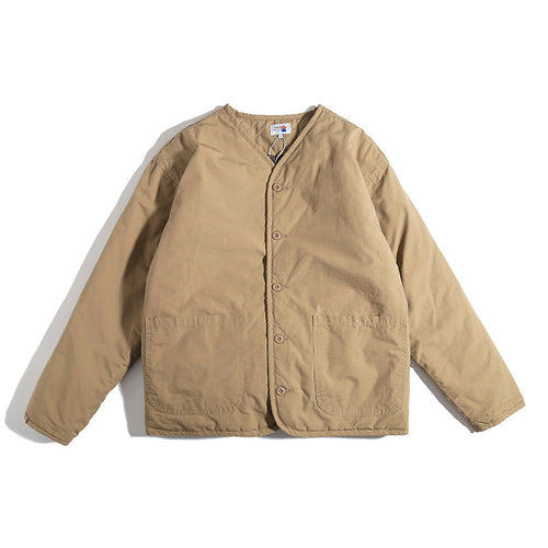 Unisex Leichte gesteppte Rundhals-Übergangsjacke mit Knopfleiste und aufgesetzten Taschen Shop Nory