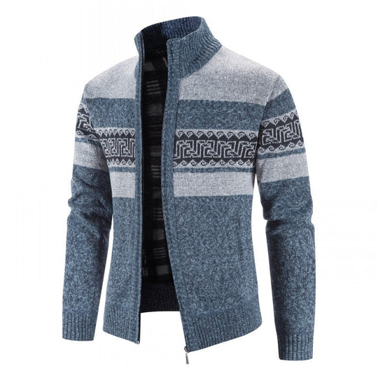 Herren Strickjacke mit hohem Kragen und attraktiven Mustern Shopnory