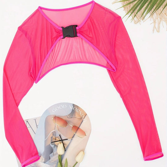 Damen Modischer Mesh-Oberteil mit langer Arm