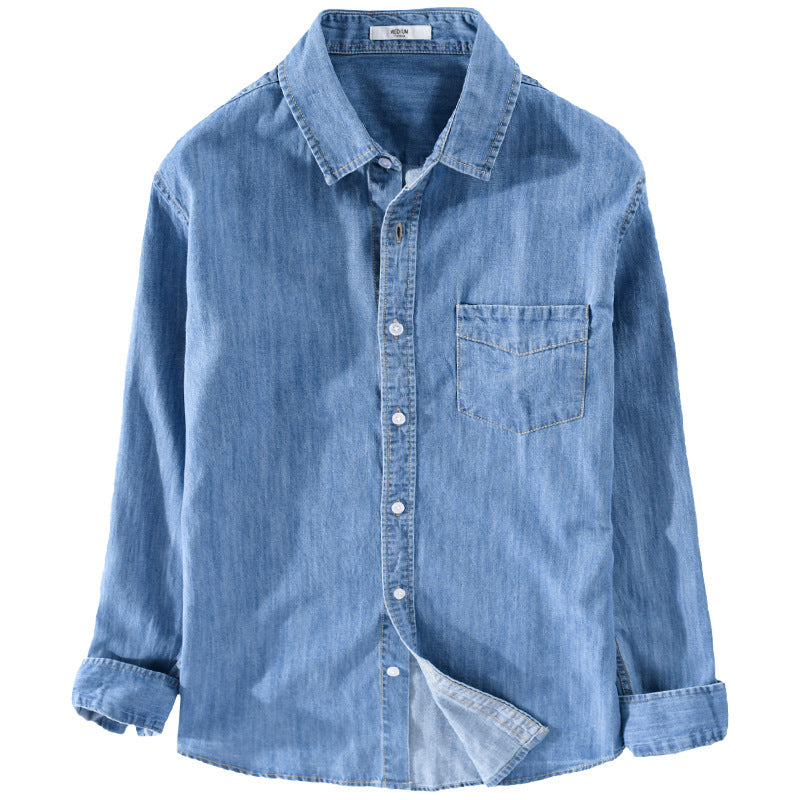 Herren Washed-Denim-Überhemd im Relaxed-Fit mit Brusttasche und kontrastreicher Naht Shop Nory