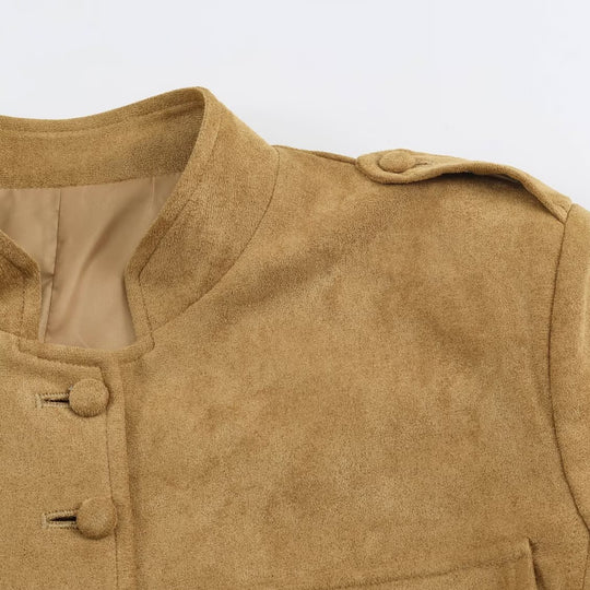 Damen Taillierte Veloursjacke im Fieldstil mit Stehkragen und Brustklappen Shop Nory