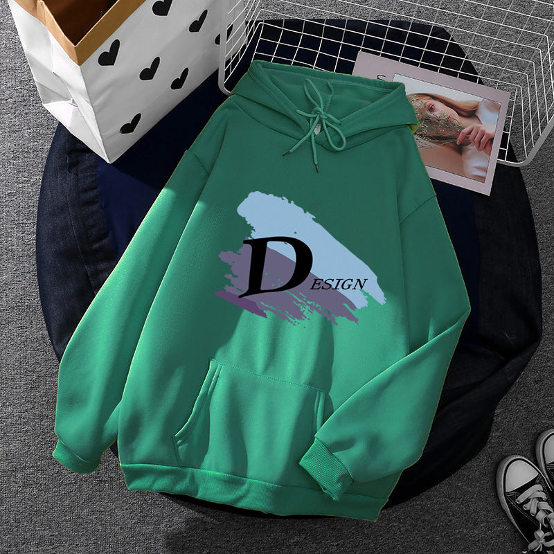 Unisex nan lässiger Kapuzenpullover mit großflächigem Pinsel-Logo, Kängurutasche und verstellbarer Kapuze Shop Nory