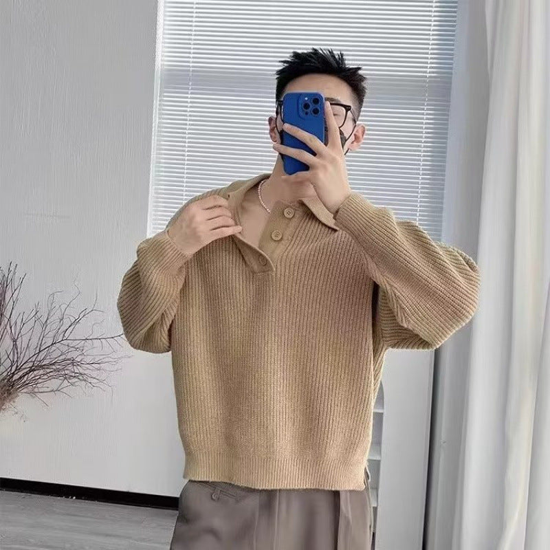 Herren Feinstrick-Polo-Pullover mit Halbschlupf‑Knopfleiste, Rippstruktur und Seitenschlitzen Shop Nory