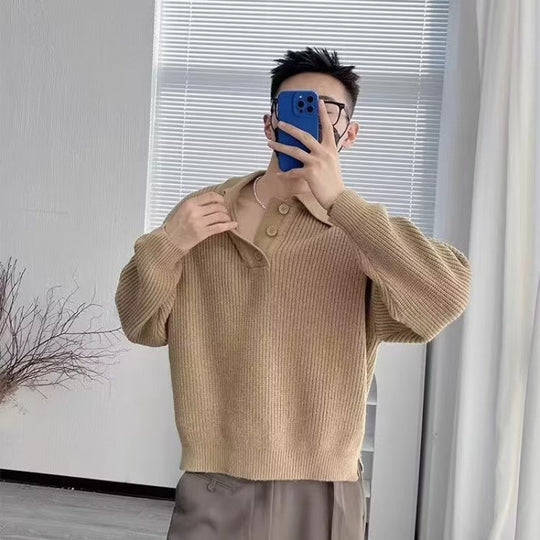 Herren Feinstrick-Polo-Pullover mit Halbschlupf‑Knopfleiste, Rippstruktur und Seitenschlitzen Shop Nory