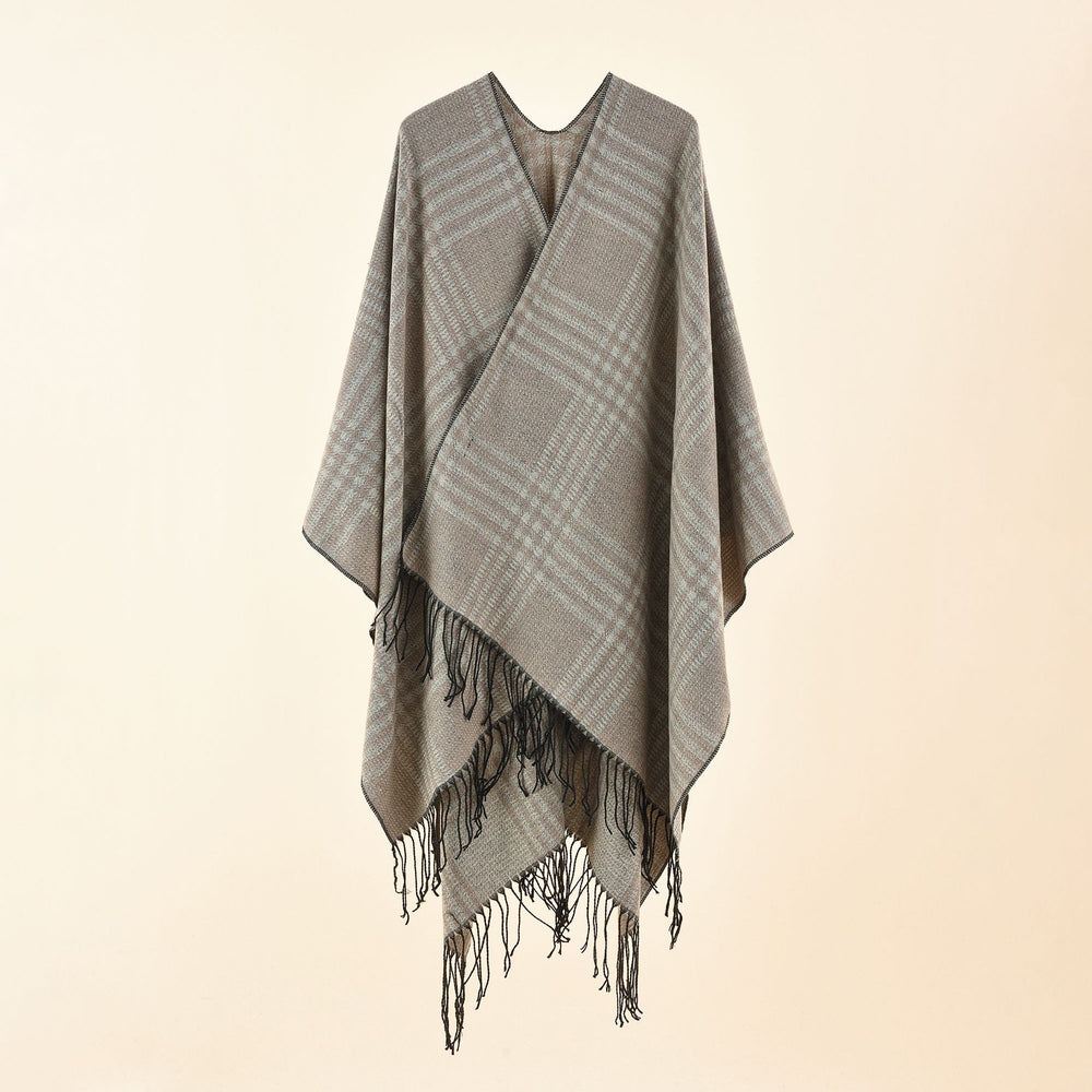 Damen Ruana-Poncho mit V‑Ausschnitt, kastigem Kimono-Fall und Fransensaum Shop Nory