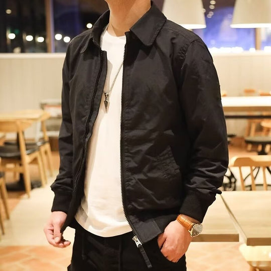 Herren Schlanke Harrington-Jacke im Bomberstil mit Hemdkragen und geripptem Saum Shop Nory